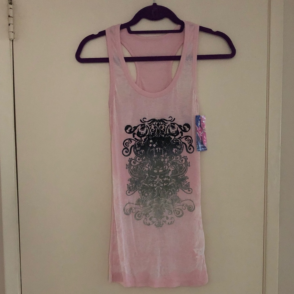 FANG Pink Burnout Rib Graphic Felt Screen Knit Tank Top! Vintage New! M/L